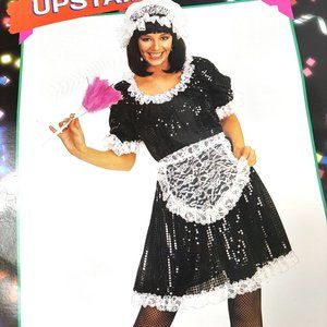French Maid Blk Sequin Upstairs Maid  Rubies Deluxe 15366 NOS NWT